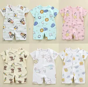 Basit Moda Romper Toka İle Bebek Unisex Giyim Yürüyor Boys Karikatür Pijama Yeni Doğan Çocuklar Tam Baskı Kısa Kollu Onesie