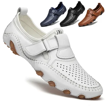 Vanmıe Hakiki Deri Erkek rahat ayakkabılar El Yapımı İtalyan Yumuşak Hollow Out deri ayakkabı erkekler ıçin Nefes Yaz sürüş ayakkabısı