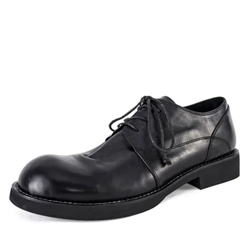 Erkekler düz ayakkabı 2023 Koyu Stil erkek Yumuşak deri ayakkabı Erkek Yuvarlak Ayak Blazer Ayakkabı E50