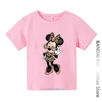 Disney Kız Minnie Mouse Gömlek Çocuklar Yaz Karikatür Rahat kısa kollu tişört Erkek Bebek Giysileri 3-14Y Çocuk Giyim