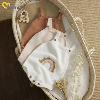 Ma ve Bebek 0-24M Bebek Örgü Romper Yenidoğan Bebek Erkek Kız Genel Gökkuşağı Pom Pom Tulum bebek kıyafetleri