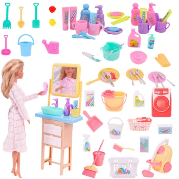Barbie Mini Mobilya Yıkama ve Pişirme Makinesi Pet Ev Uyku Elbise Seti Barbie Aksesuarları Çocuk Oyun Evi Oyuncaklar Hediye