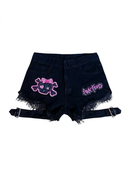 2023 Kadınlar Yüksek Bel A-line Kot Şort Gotik Y2K Kot Kısa Kadın Rahat Japon Harajuku Punk E-kız Sıcak kısa pantolon Yeni
