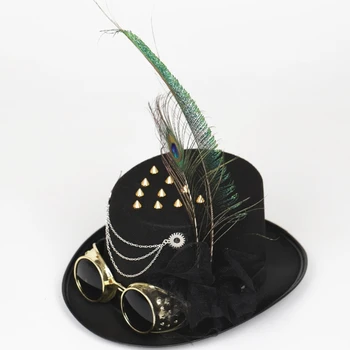 Steampunk silindir şapka Tüy Gözlük Steampunk Melon silindir şapka Eşcinsel silindir şapka Caz Şapka Kostüm Aksesuarı Karnaval Gece Kulübü H7EF
