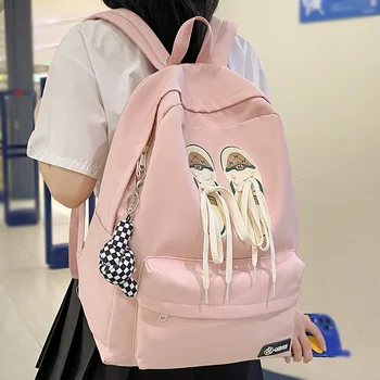 Yeni Kadın Dizüstü Ayakkabı Bağı Kawaii okul çantası Bayan Pembe Kolej Sırt Çantası Kadın Sevimli okul çantası Kız Seyahat Kitap Sırt Çantası Moda