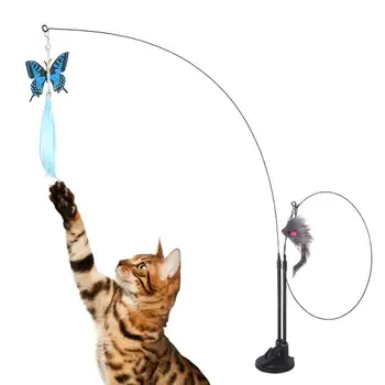 Kedi Teaser Değnek Kedi İnteraktif Oyuncak Tüy Teaser Sopa Değnek Pet Geri Çekilebilir Tüy Çan Dolum Yedek Catcher Ürün