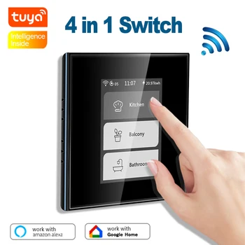 Tuya Wifi LCD Akıllı ışık anahtarı Perde Anahtarı 4 İn 1 enerji monitörü Akıllı APP Ses Uzaktan Kumanda Alexa Google Ev İle Çalışmak