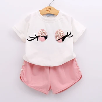 2323 Yeni Yaz Moda Kız Giyim Setleri Karikatür T-shirt + Şort İki Parçalı Bebek Kız Giyim Çocuk Giysileri İçin Takım Elbise